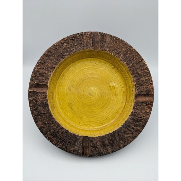 VTG Bitossi Ashtray Round Bowl Brown Mustard Glaze 60s 70s Italy Brutalist 10.5" - Picture 1 of 16